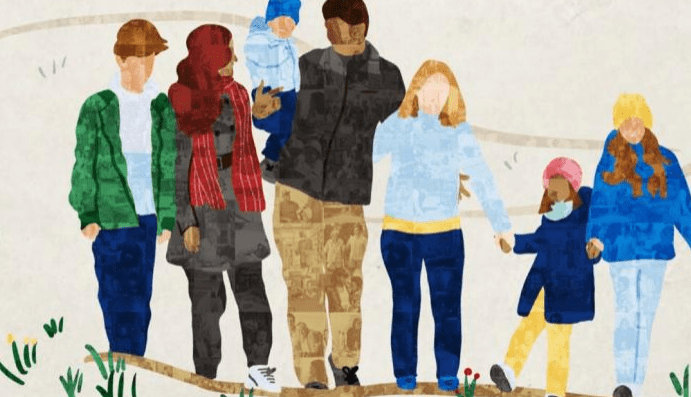 A young boy gently interacts with a newborn baby, both gazing at each other, showcasing a tender sibling bond. Their mother is partially visible in the background.